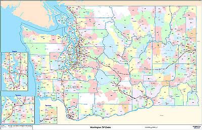 Washington State Zipcode Laminated Wall Map | eBay