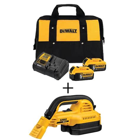 DEWALT 20V MAX Cordless 1/2 Gal. Wet/Dry Portable Vacuum, (2) 20V 5.0Ah ...