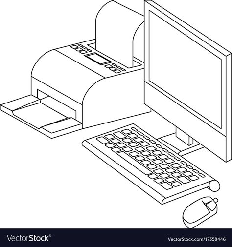 Computer desktop with printer Royalty Free Vector Image