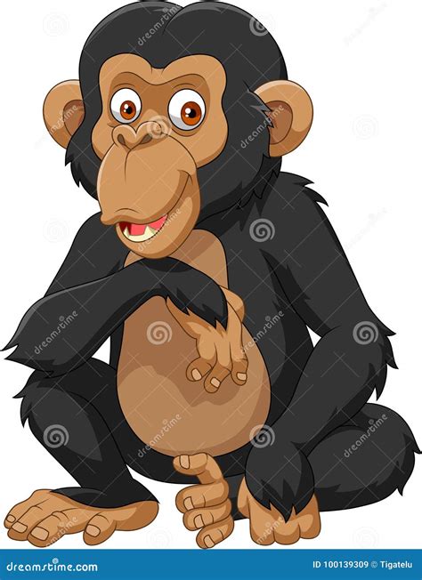 Cartoon Chimpanzee Mother Hug Her Baby Chimp Under A Tree On A White ...