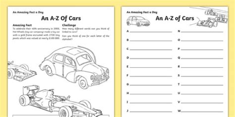 An A-Z of Cars Worksheet / Worksheet, worksheet