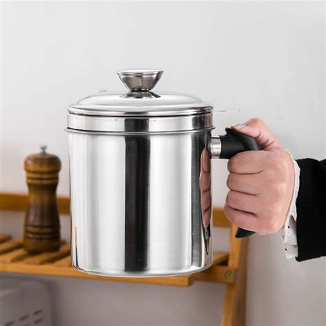 1.3L Stainless Steel Oil Strainer Pot Container Jug Storage Can With Filter Cooking Oil Pot For ...