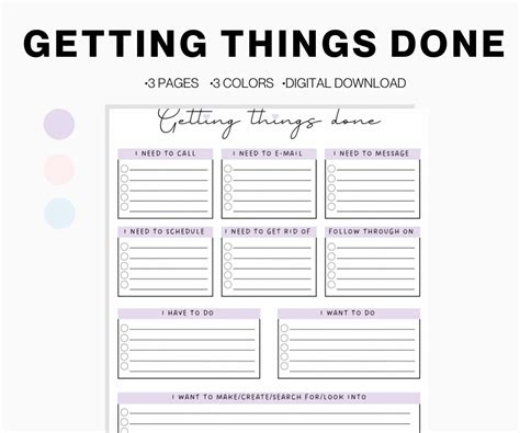 Getting Things Done Printable, Task Organizer, GTD Inbox, GTD Planner, GTD Printable, Gtd ...