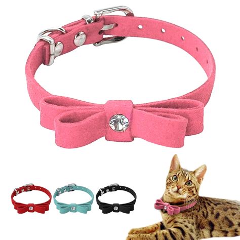 Cute Cat Collars Rhinestone Bowknot Leather Puppy Kitten Collars ...