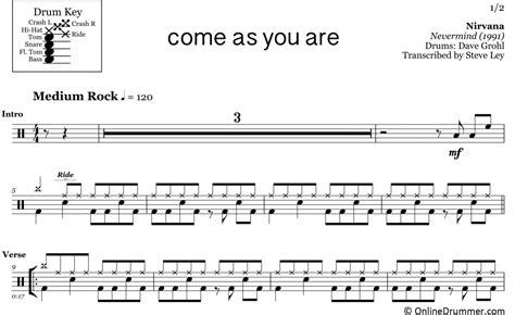 Come As You Are - Nirvana - Drum Sheet Music | OnlineDrummer.com