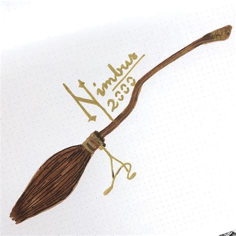 Nimbus 2000 2001 broomstick drawing Harry Potter Quidditch illustration ...