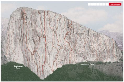 Interactive graphic of routes up El Capitan / NatGeo | mappings | Pinterest | El capitan