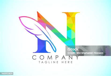 Polygonal Initial N Alphabet With A Feather Law Firm Icon Sign Symbol Logo For A Writer Or ...