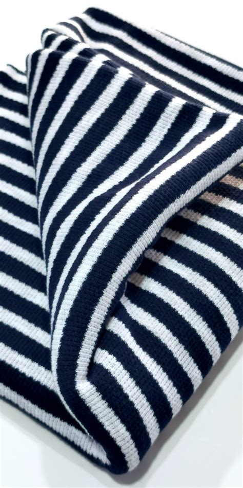 Jersey Knit – Navy Blue & White Stripes | FabricStore