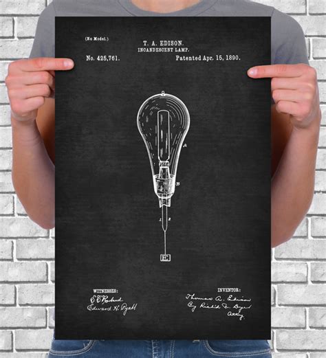 Vintage 1890 lamp by Thomas Edison, Patent Drawing, Retro Art Print ...