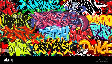 Colorful Graffiti Street Art Seamless Pattern. Vector Illustration ...