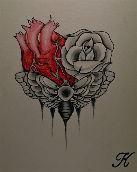 Moth, Heart and Rose | Moth tattoo, Cute drawings for her, Skull tattoos