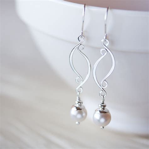 Elegant Long White Pearl Earrings, Artisan handcrafted sterling silver ...