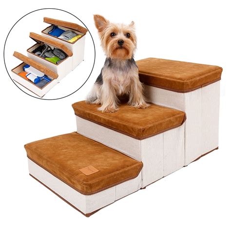 AIHOME Pet Steps Foldable Pet Stairs 3-Step Storage Style Pet Stair Indoor Pet Ramp for Dogs ...