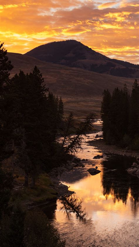 Wallpaper Mountains, Sunset, River, Water, Trees