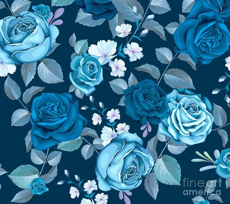 Blue Roses Flower Pattern Digital Art by Noirty Designs - Fine Art America