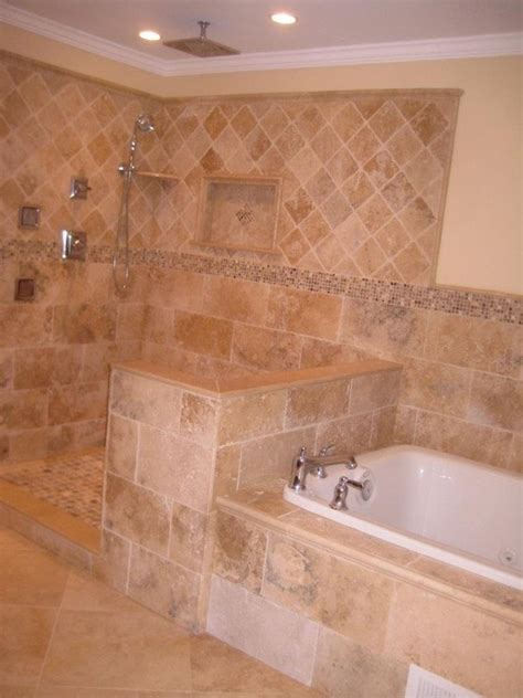 Bathroom Glassless Shower Design, Pictures, Remodel, Decor and Ideas | Travertine bathroom ...