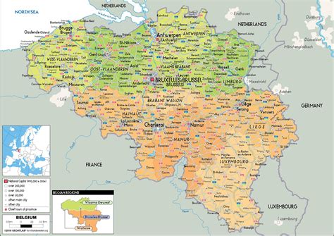 Belgique carte - Une carte de la Belgique (Europe de l'Ouest - Europe)