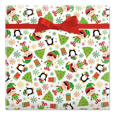 Elves Christmas Rolled Gift Wrap - 1 Giant Roll, 23 Inches Wide by 35 feet Long, Heavyweight ...