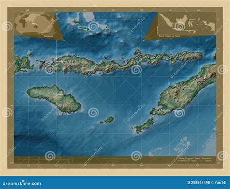 Nusa Tenggara Timur, Indonesia. Physical. Labelled Points of Cities Stock Illustration ...