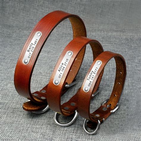 Leather Dog Collar Personalized Customized Pet Name And Phone Number ...