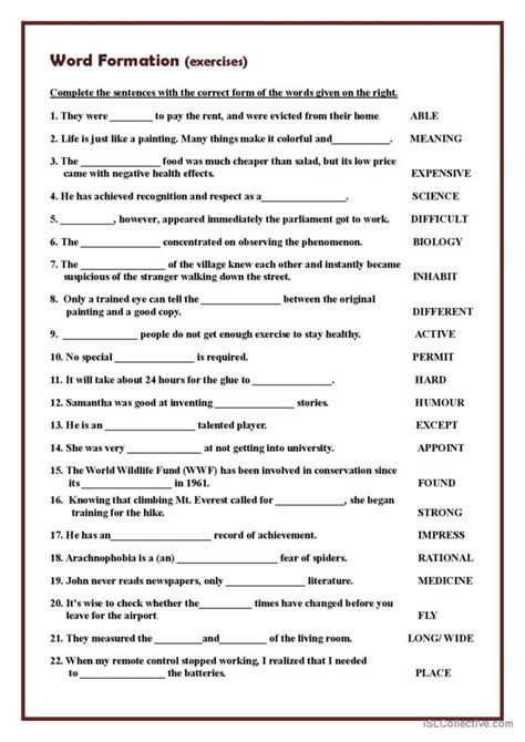 Word Formation (exercises) general g…: English ESL worksheets pdf & doc