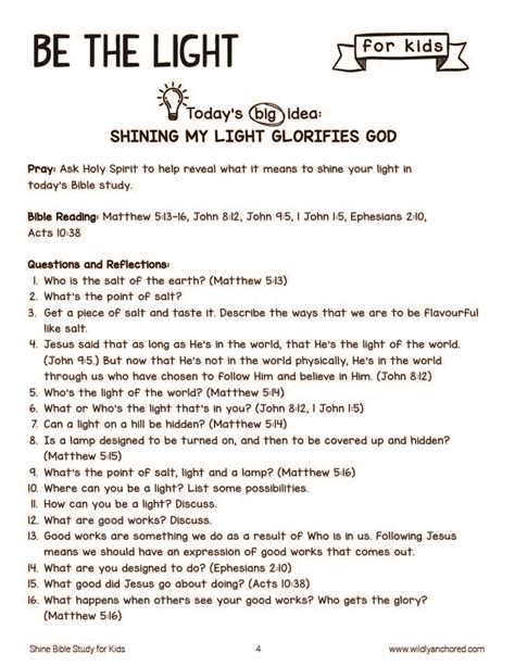 Shine Your Light Bible Study for Kids (Printable) - Wildly Anchored ...