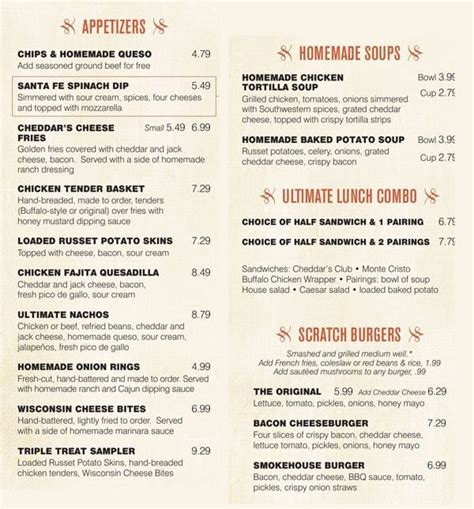 Cheddar's Scratch Kitchen Menu - Urbanspoon/Zomato