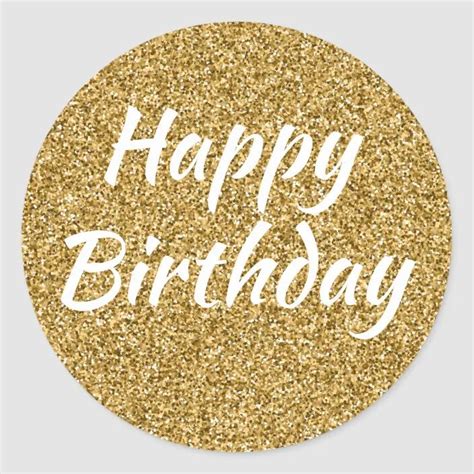 Happy Birthday Faux Gold Glitter Classic Round Sticker | Zazzle | Happy birthday logo, Happy ...