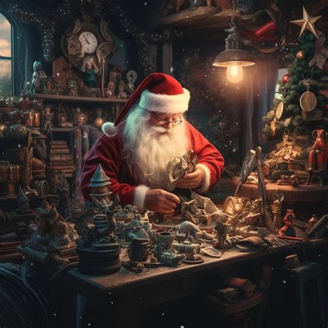 Premium AI Image | Santa Claus is working in his workshop at home ...