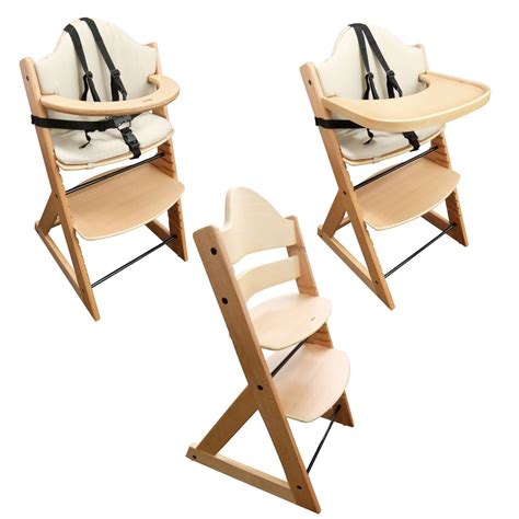 Wooden Baby High Chair | 3in1 Highchair with Tray and Bar (Beech ...