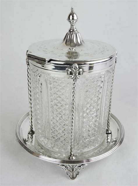 Early Victorian Silver-Plated & Cut Crystal Biscuit Barrel. Dated 1845.