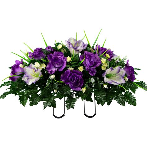 Sympathy Silks Artificial Cemetery Flowers – Realistic- Outdoor Grave Decorations - Non-Bleed ...