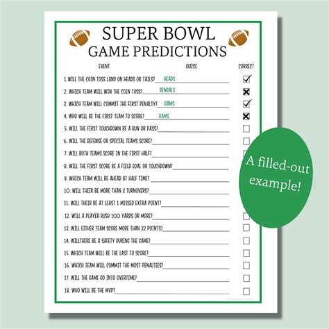 Super Bowl Prediction Game Printable