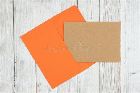 Brown Blank Greeting Card with Envelope on Textured Weathered Whitewash ...