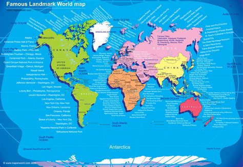 World travel map, world tour map, famous destinations of the world