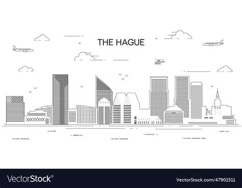 Hague skyline line art Royalty Free Vector Image