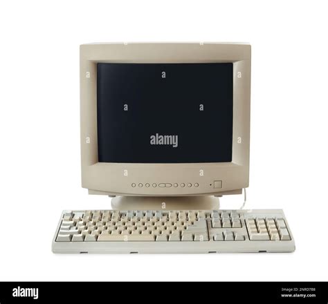 Old computer monitor and keyboard on white background Stock Photo - Alamy