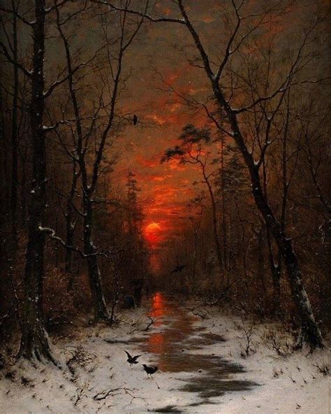 Dark & Gloomy on Instagram: “'Sunset over the Winter Forest', painted by Heinrich Gogarten ...