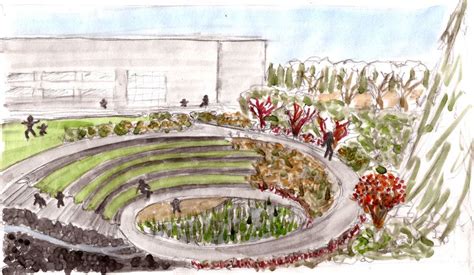 view of amphitheater and stormwater retention pond in winter | Landscape design, Landscape ...