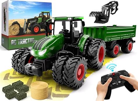 Amazon.com: Remote Control Tractor Toy, Kids RC Tractor Set & Truck and Trailer Front Loader ...