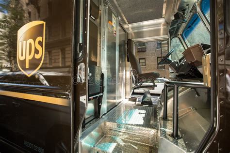 UPS Delivery Truck Cabin, Driver Out For Delivery Editorial Stock Image ...