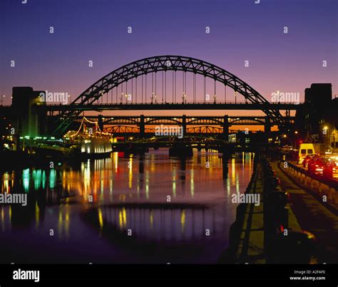 Tyne Bridges at night, Newcastle upon Tyne, Tyneside, Tyne and Wear ...