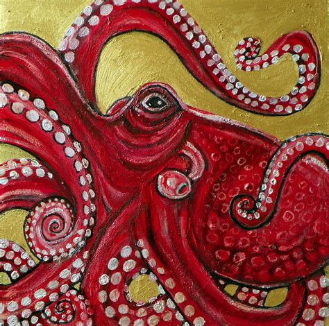 Red Octopus Painting by Lynnette Shelley