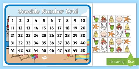 Seaside-Themed 1-50 Number Grid (Teacher-Made) - Twinkl