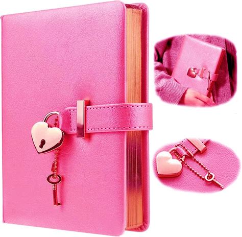 Heart-Shaped Lock Diary with Key, PU Leather Cover Locking Journal Personal Cute Organizers ...