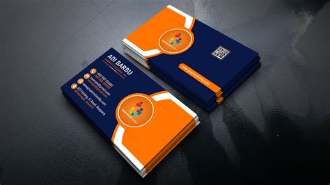 Free Creative Navy Blue and Orange Company Business Card Design – GraphicsFamily