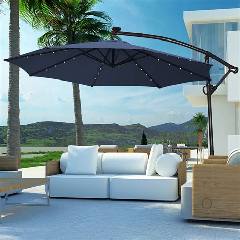 Costway 10FT Patio Offset Umbrella Solar Powered LED 360Degree Rotation ...