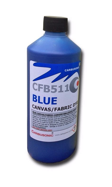 Blue convertible roof hood canvas dye / reviver , restores colour to fabrics.