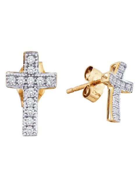 10k Yellow Gold Round Diamond Cross Earrings (1/10 Cttw) - Walmart.com